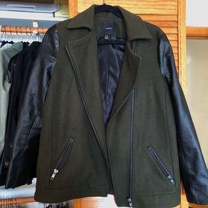 Forever 21 green leather/wool-Sherpa jacket